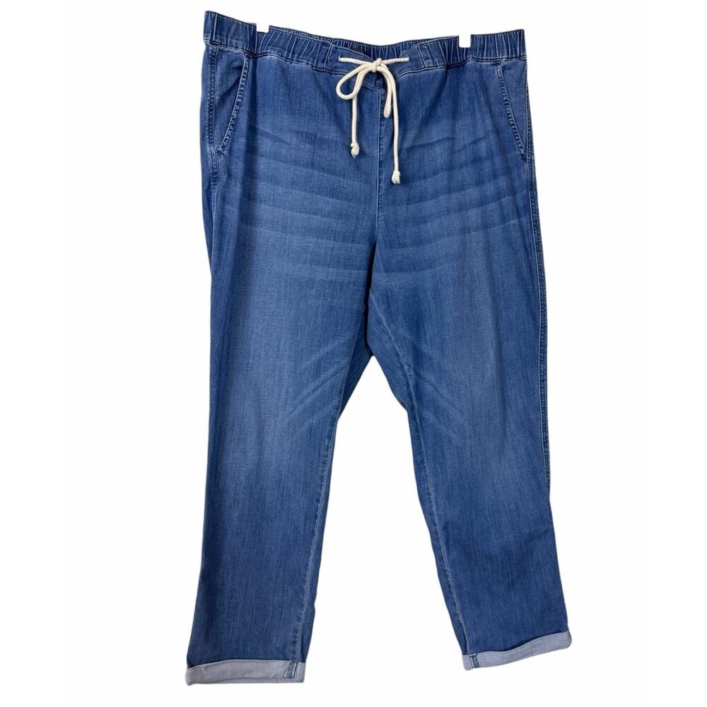 NYDJ Pull On Crop Cuffed Jeans Size 18W Drawstring Tencel Lyocell Blue High Rise